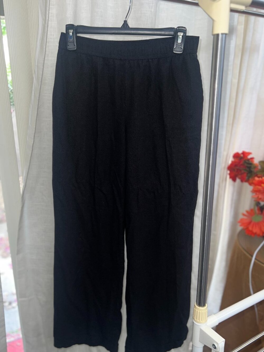 Belle Vere Black Linen Blend Wide Leg Elastic Waist Pants XS